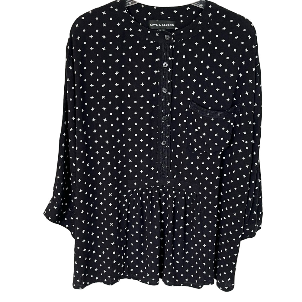 Love & Legend Skull Crossbones Blouse Top 16 Black Tab Sleeve Whimsigoth Witch